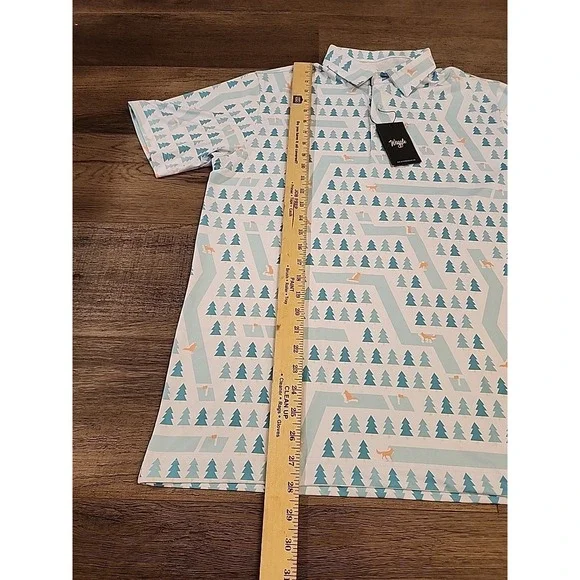 Waggle Fox Holes Polo Shirt Mens L White Green Fox Print Performance Stretch - Picture 3 of 4